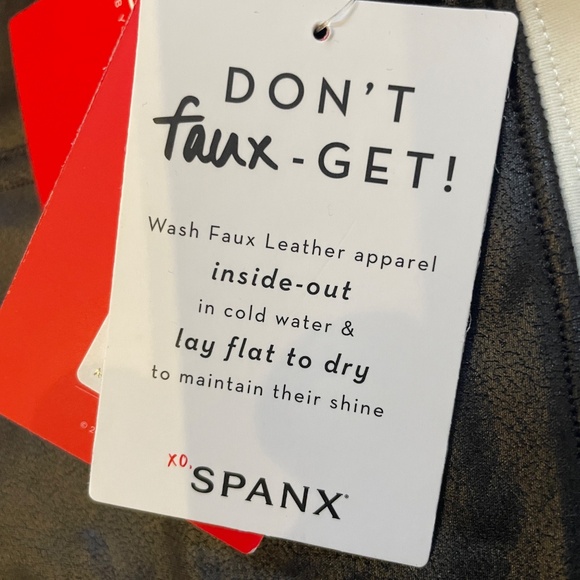 Spanx Faux Leather Black Leggings with White Stripe - Picture 9 of 12